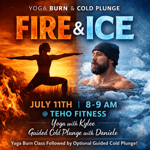 Fire & Ice β Yoga Burn and Cold Plunge event flyer (July 11)